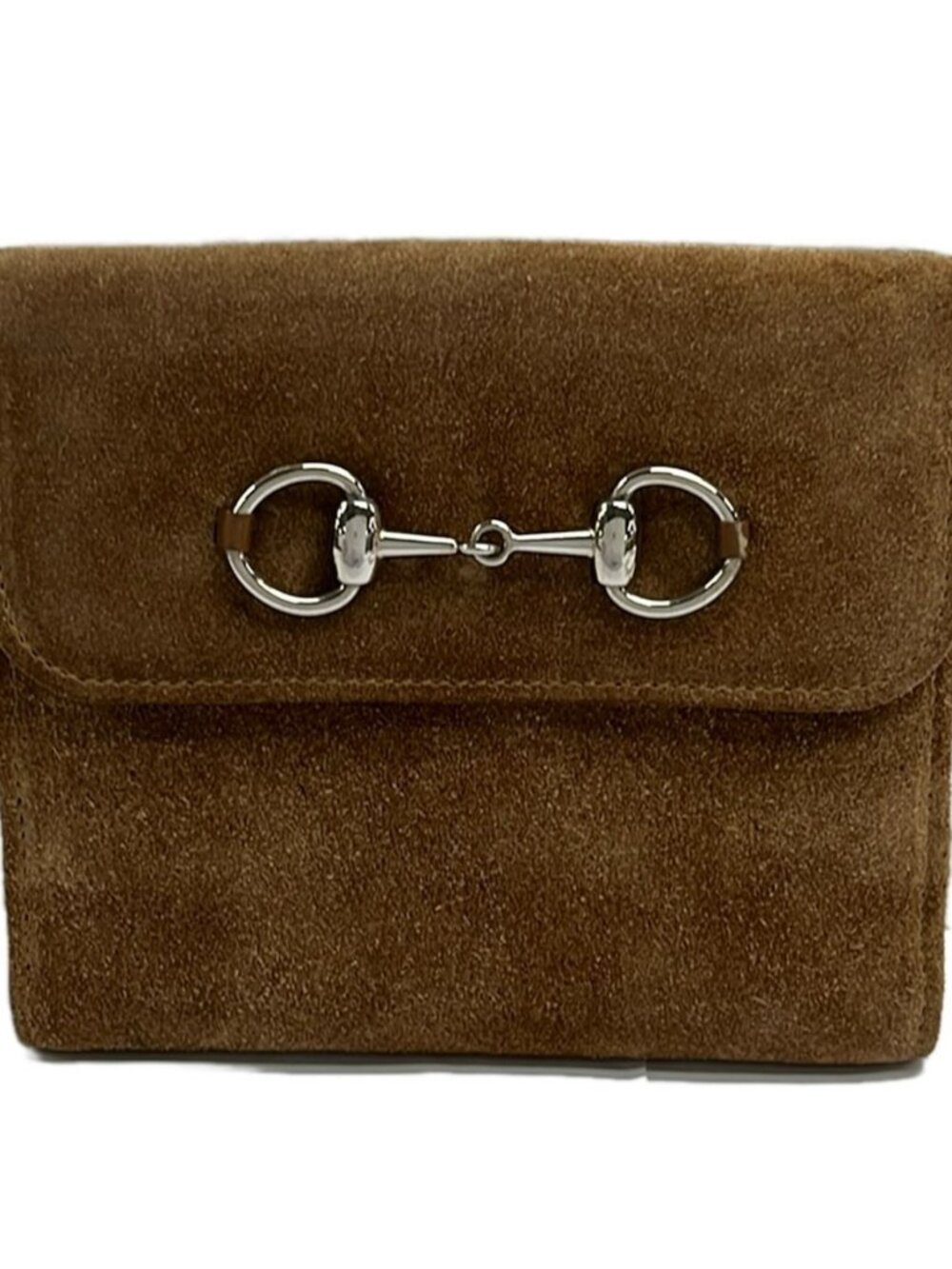 GUCCI Horsebit Brown Suede Double-hook Wallet